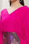 Megha Garg Pink Crepe Sequins V Neck Draped Jumpsuit at Aza Fashions Megha Garg_Pink Crepe Sequins V Neck Draped Jumpsuit _at_Aza_Fashions