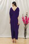 Shop Megha Garg Purple Crepe Sequins V Neck Draped Jumpsuit at Aza Fashions Shop_Megha Garg_Purple Crepe Sequins V Neck Draped Jumpsuit _at_Aza_Fashions