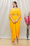 Buy Megha Garg Yellow Crepe Sequins, Beads V Neck Draped Jumpsuit at Aza Fashions Buy_Megha Garg_Yellow Crepe Sequins, Beads V Neck Draped Jumpsuit _at_Aza_Fashions