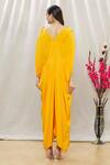 Shop Megha Garg Yellow Crepe Sequins, Beads V Neck Draped Jumpsuit at Aza Fashions Shop_Megha Garg_Yellow Crepe Sequins, Beads V Neck Draped Jumpsuit _at_Aza_Fashions