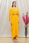 Megha Garg Yellow Crepe Sequins, Beads V Neck Draped Jumpsuit Online at Aza Fashions Megha Garg_Yellow Crepe Sequins, Beads V Neck Draped Jumpsuit _Online_at_Aza_Fashions