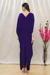 Shop Megha Garg Purple Crepe Sequins V Neck Draped Jumpsuit at Aza Fashions Shop_Megha Garg_Purple Crepe Sequins V Neck Draped Jumpsuit _at_Aza_Fashions