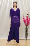 Buy Megha Garg Purple Crepe Sequins V Neck Draped Jumpsuit Online at Aza Fashions Buy_Megha Garg_Purple Crepe Sequins V Neck Draped Jumpsuit _Online_at_Aza_Fashions