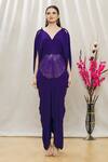 Shop Megha Garg Purple Crepe Sequins V Neck Draped Jumpsuit Online at Aza Fashions Shop_Megha Garg_Purple Crepe Sequins V Neck Draped Jumpsuit _Online_at_Aza_Fashions