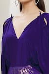 Megha Garg Purple Crepe Sequins V Neck Draped Jumpsuit at Aza Fashions Megha Garg_Purple Crepe Sequins V Neck Draped Jumpsuit _at_Aza_Fashions