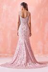 Shop_Mirroir_Peach Net Lining Shantoon Sequin And Bugle Beads Leaf Embroidered Mermaid Gown _at_Aza_Fashions