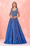 Buy_Mirroir_Blue Organza Lining Shantoon Embroidery Sequin And Beads Flared Gown  _at_Aza_Fashions