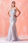 Buy Mirroir Silver Organza Lining Shantoon Sequin And Bugle Beads V Embroidered Mermaid Gown at Aza Fashions Buy_Mirroir_Silver Organza Lining Shantoon Sequin And Bugle Beads V Embroidered Mermaid Gown _at_Aza_Fashions