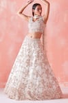 Buy_Mirroir_White Organza Lining Shantoon Embroidery Sequin And Beads V Bridal Lehenga Set _at_Aza_Fashions