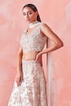 Mirroir_White Organza Lining Shantoon Embroidery Sequin And Beads V Bridal Lehenga Set _Online_at_Aza_Fashions