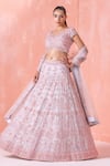 Buy_Mirroir_Grey Organza Lining Shantoon Embroidery Sequin And Beads Leaf Bridal Lehenga Set _at_Aza_Fashions