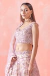 Mirroir_Peach Organza Lining Shantoon Embroidery Sequin And Beads V Bridal Lehenga Set _Online_at_Aza_Fashions