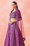 Mirroir_Purple Organza Lining Shantoon Embroidery Sequin And Beads Bridal Lehenga Set _Online_at_Aza_Fashions