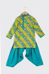 Buy_Minikin_Green Cotton Embroidery Patola Print Kurta Set _at_Aza_Fashions