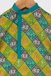 Minikin_Green Cotton Embroidery Patola Print Kurta Set _Online_at_Aza_Fashions