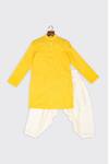 Buy_Minikin_Yellow Cotton Mirrors Embroidered Kurta Set _at_Aza_Fashions