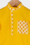Minikin_Yellow Muslin, Poplin Morpankh Print Kurta Set _Online_at_Aza_Fashions