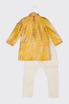 Buy_Minikin_Yellow Cotton Silk Embroidery Gota Tie And Dye Kurta Set  _at_Aza_Fashions