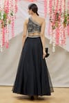 Shop_Samyukta Singhania_Black Blouse Dupion Lehenga Organza Embroidered Abstract One And Set _at_Aza_Fashions