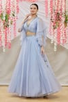 Buy_Samyukta Singhania_Blue Blouse Dupion Lehenga Organza Embroidered Mirror Work Plunge V Neck With _at_Aza_Fashions