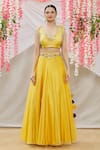 Samyukta Singhania_Yellow Blousesatin Lehengaorganza Dupattasoft Net Embroidered Lehenga Set_Online_at_Aza_Fashions