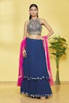 Buy_Samyukta Singhania_Blue Top Dupion Lehenga Georgette Dupatta Soft Net Blouse And Set _Online_at_Aza_Fashions