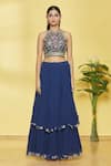 Samyukta Singhania_Blue Top Dupion Lehenga Georgette Dupatta Soft Net Blouse And Set _Online_at_Aza_Fashions