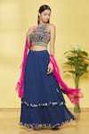 Buy_Samyukta Singhania_Blue Top Dupion Lehenga Georgette Dupatta Soft Net Blouse And Set _at_Aza_Fashions