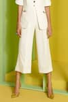 Label Deepika Nagpal_White Heavy Luxury Crepe And Organza Lining Taffeta Blazer Style Top & Pant Set _at_Aza_Fashions