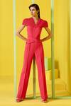Buy_Label Deepika Nagpal_Pink Luxury Heavy Crepe Lining Lycra V Neck Cape Style Jumpsuit_at_Aza_Fashions