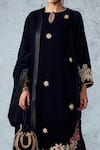 Shop_Ajiesh Oberoi_Blue Velvet Embroidery Thread Round Ruhi Kurta Palazzo Set _at_Aza_Fashions