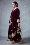 Ajiesh Oberoi_Purple Velvet Embroidery Thread Round Ruhi Kurta Palazzo Set _Online_at_Aza_Fashions