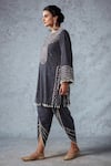 Buy_Ajiesh Oberoi_Grey Velvet Embroidery Gota Patti Round Nusrat Kurta And Salwar Set_at_Aza_Fashions