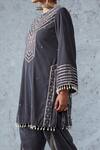 Shop_Ajiesh Oberoi_Grey Velvet Embroidery Gota Patti Round Nusrat Kurta And Salwar Set_at_Aza_Fashions