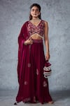 Buy_Ajiesh Oberoi_Pink Velvet Thread, Cutdana And Beads V Neck Naveli Crop Top Sharara Set _at_Aza_Fashions