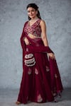 Ajiesh Oberoi_Pink Velvet Thread, Cutdana And Beads V Neck Naveli Crop Top Sharara Set _Online_at_Aza_Fashions