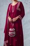 Shop_Ajiesh Oberoi_Pink Velvet Aari And Sequin V Neck Aliya Kurta Pant Set _at_Aza_Fashions