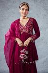Shop_Ajiesh Oberoi_Pink Jannat Velvet Short Anarkali Gharara Set_Online_at_Aza_Fashions
