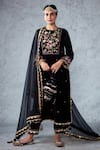 Buy_Ajiesh Oberoi_Black Velvet And Organza Thread & Sequin Round Raahat Kurta Set _at_Aza_Fashions