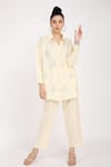 Buy_Linen Bloom_Yellow Linen Embroidery Floral Shirt Collar  _at_Aza_Fashions