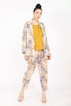 Buy_Linen Bloom_Beige Linen Printed Ajrakh Shawl Collar Blazer _at_Aza_Fashions