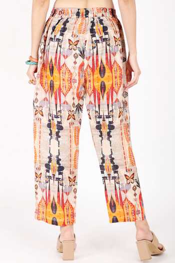 Buy_Linen Bloom_Beige Linen Ajrakh Rio Print Pant _Online_at_Aza_Fashions