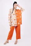 Linen Bloom_Orange Linen Printed Floral Shirt Collar _Online_at_Aza_Fashions