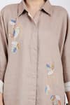 Buy_Linen Bloom_Beige Linen Embroidery Floral Shirt Collar  _Online_at_Aza_Fashions