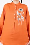 Buy_Linen Bloom_Orange Linen Embroidery Floral Mandarin Collar Shirt _Online_at_Aza_Fashions