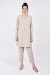 Buy_Linen Bloom_Beige Linen Printed Abstract Round Tunic _at_Aza_Fashions