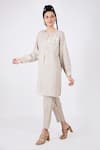 Linen Bloom_Beige Linen Printed Abstract Round Tunic _Online_at_Aza_Fashions