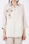 Buy_Linen Bloom_Beige Linen Embroidery Giraffe Shirt Collar  _Online_at_Aza_Fashions