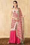 Buy_Sakshi Girri_Pink Satin Printed Floral Straight Kurta Sharara Set _at_Aza_Fashions