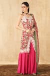 Sakshi Girri_Pink Satin Printed Floral Straight Kurta Sharara Set _Online_at_Aza_Fashions